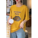 Summer Cool Stylish Lip Letter WOMEN RULE Casual Loose Graphic Tee