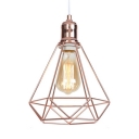 Metal Diamond Ceiling Light 1 Light Rustic Height Adjustable Suspension Light in Rose Gold for Balcony