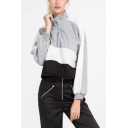 Hot Women's Colorblock Patchwork Half-Zip Front High Neck Long Sleeve Sweatshirt