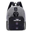 Fashion Plaid Letter Printed Graphic Patchwork Large Capacity Canvas School Backpack 28*11*36 CM