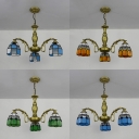 3 Lights Dome Pendant Light 3 Lights Blue/Clear/Green/Orange Glass Chandelier for Bathroom