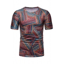 Trendy African Tribal Printed Round Neck Short Sleeve Slim Fit T-Shirt