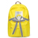 Big Capacity Cute Cartoon Letter Print Stripe Tie Embellishment Nylon Leisure Varsity Backpack for Girls 44*30*13 CM