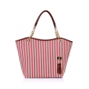 Fashion Color Block Stripe Pattern Large Capacity Canvas Leisure Shoulder Bag 45*9*30 CM