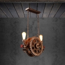 Glass Edison Bulb Hanging Light with Gears Cafe 2 Lights Vintage Style Pendant Lamp in Rust