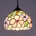 Stained Glass Plum Blossom Hanging Light Kitchen One Light Antique Style Ceiling Lamp