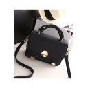 Simple Fashion Solid Color Metal Embellishment Satchel Handbag 22*9*15 CM