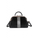 Women's Trendy Plain Rhinestone Embellishment Black Satchel Shoulder Handbag 30*10*20 CM