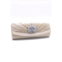 Fashion Plain Flower Rhinestone Ruffle Embellishment Evening Clutch for Wedding 26*5*10.5 CM
