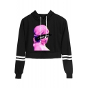 Popular Vaporwave Funny Figure Letter I NEED YOU Striped Long Sleeve Cropped Hoodie