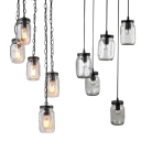Black Jar Hang Light with Cord/Chain 5 Lights Vintage Style Ripple Glass Ceiling Light for Bar