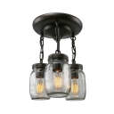 Dimple Glass Jar Ceiling Light 3 Lights Retro Loft Hanging Light in Black for Dining Table