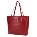 Fashion Vintage Solid Color Large Capacity PU Leather Tote Shopping Bag with Zipper