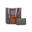 Fashion Color Block Flat Pocket Front Stripe Strap School Shoulder Bag 32*29*12 CM