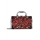 Trendy Leopard Pattern Sequined Box Bag Top Handle Crossbody Satchel Bag with Chain Strap 19*12*5 CM