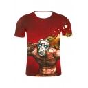 Hot Popular Funny Game Figure 3D Printed Round Neck Short Sleeve Red T-Shirt