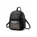 Trendy Plain Rivet Embellishment Zipper School Bag Leisure Backpack 18*10*24 CM