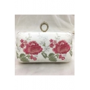 Women's Fashion Floral Embroidery Pattern Rhinestone Embellishment White Wedding Clutch Evening Bag 18*10*5.5 CM