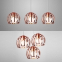 Industrial Globe Cage Pendant Lamp Metal 3 Heads Rose Gold Ceiling Pendant for Kitchen Bedroom