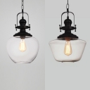 Vintage Gyro/Sphere Shade Pendant Light Clear Glass 1 Light Black Hanging Lamp for Hallway Foyer