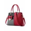 Trendy Color Block Bow-knot Metal Embellishment PU Leather Satchel Handbag 31*13*23 CM