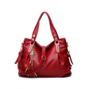 Trendy Solid Color Metal Tassel Embellishment Soft Leather Shoulder Hobo Bag 37*17*26 CM