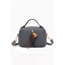 Trendy Solid Color PU Leather Tassel Pendant Embellishment Crossbody Satchel Bag with Zipper 20*10*14 CM