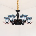 6 Lights Craftsman Chandelier Tiffany Style Antique Stained Glass Hanging Light for Dining Room
