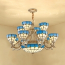 Tiffany Style Nautical Blue Chandelier Dome Shade Glass Hanging Lamp for Living Room Villa