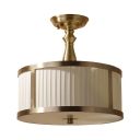 Brass Drum Semi Ceiling Mount Light 5 Lights Rustic Style Glass Ceiling Lamp for Dining Room Hotel