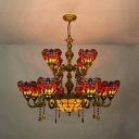 Tiffany Style Antique Dragonfly Chandelier Stained Glass 13 Lights Pendant Lamp for Living Room