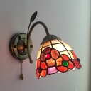 Flower Stair Foyer Wall Light Stained Glass 1 Light Antique Style Sconce Light with Pull Chain