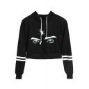 Cool Spider Eyes Pattern Striped Long Sleeve Cropped Casual Hoodie