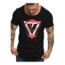 Trendy Triangle Letter Printed Round Neck Short Sleeve Cotton Tee for Guys