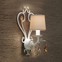 Elegant Tapered Shade Sconce Light Metal 1/2 Lights White Wall Lamp with Crystal for Bedroom