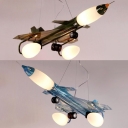 Metal Fighter Aircraft Chandelier Modern Blue/Green Camouflage Pendant Lamp for Child Bedroom