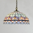 Tiffany Antique Dome Shade Pendant Lamp Stained Glass Suspension Light for Living Room