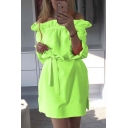 Summer Popular Candy Color Simple Plain Ruffled Off the Shoulder Split Side Mini Sheath Dress