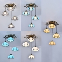 Glass Domed Shade Pendant Light Tiffany Vintage Metal Pendant Lamp with Brass Canopy for Shop