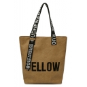 Stylish Letter YELLOW Printed PU Leather Shoulder Tote Bag 35*34*11 CM