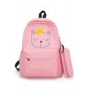 Cute Cartoon Cart Crown Letter Printed Large Capacity Canvas School Bag Backpack 43*30*12 CM