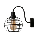 1 Light Sphere Cage Wall Light Industrial Stylish Metal Wall Lamp in Black for Study Room