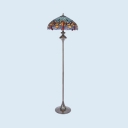Umbrella Shade Study Room Floor Lamp Stained Glass Tiffany Vintage Floor Light with Dragonfly