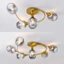 Modern Style Twist Arm Semi Flush Light Smoke Glass 4/6 Heads Gold Ceiling Light for Restaurant