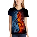 Popular Ice and Fire Musical Note 3D Printed Round Neck Short Sleeve T-Shirt