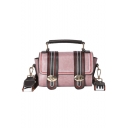 New Stylish Colorblock Embroidery Thread Belt Buckle School Satchel Bag Casual Shoulder Handbag with Striped Strap 19*12*9 CM