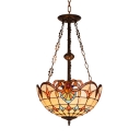 Dome Shade Hanging Light 5 Lights Tiffany Style Victorian Stained Glass Chandelier for Bedroom
