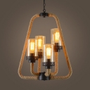 Industrial Cylinder Suspension Light Rope Metal 4 Lights Beige Chandelier for Restaurant