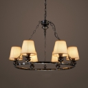 Rustic Style Tapered Shade Chandelier 6 Lights Metal Suspension Light in Off-White for Bar