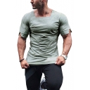 Guys New Fashion Simple Solid Color Square Neck Short Sleeve Slim T-Shirt